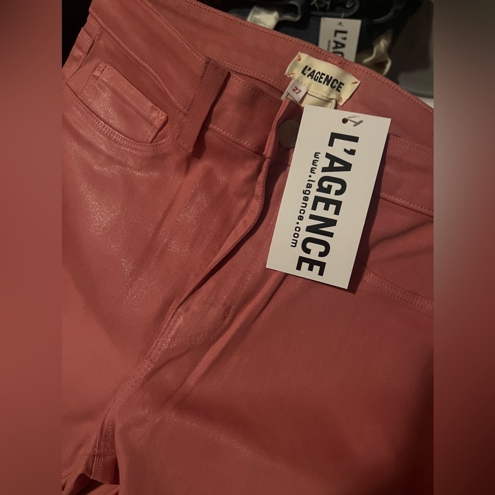 NWT - L’AGENCE - Margot Coated Skinny Jeans dusty rose size 27 - Picture 7 of 10